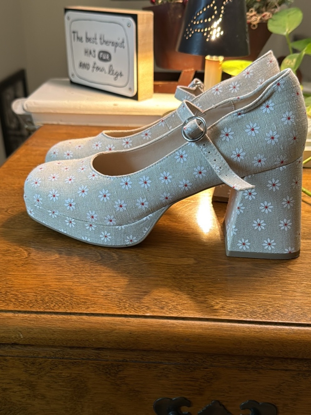 Madden Girl Light Blue Daisy Mary Jane Block Heels